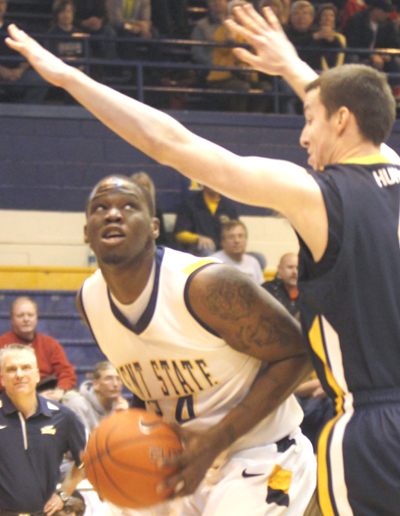 Junior forward Justin Greene has been awarded six MAC East player of the week awards. Greene is the only player in the MAC to be ranked top five in points, rebounds and blocks. Photo by Jessica Yanesh.