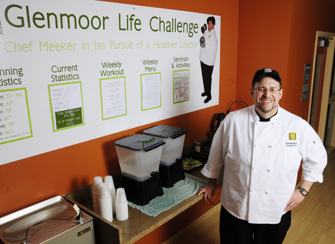 Brendan Meeker, head chef at the Glenmoor Country Club in Canton, has lost 240 pounds over the past 13 months. After losing nearly half his body mass, Meeker made his progress public and created the "Glenmoor Life Challenge," a program that other country club members could follow. Photo by Hannah Potes.