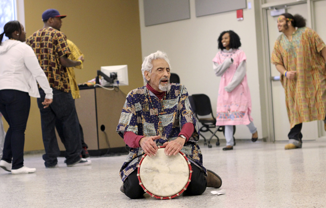 Halim El-Dabh, Pan-African Studies professor, performs with his Cultural Expressions class Wednesday night at Oscar Ritchie Hall. Photo by Anthony Vence