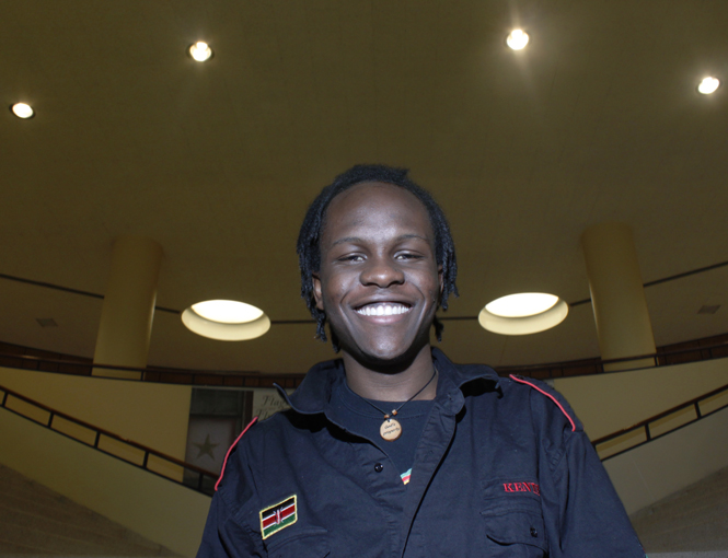 Teejay Avans, sophomore physics major, founded Kani Africa and constructed a solar panel in the hope of having a green school in every country in Africa. Avans is from Nairobi, the capital city of Kenya. Photo by Jessica Yanesh.