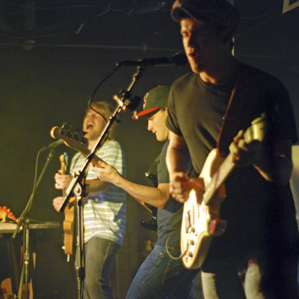 From left to right, Derik Kroeze, Danny Kolliner and Christopher Bohrer play on JB's stage for their farewell show. Photo by Matt Hafley.