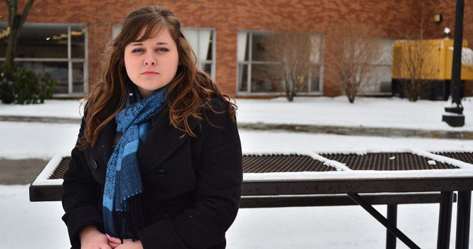 Tara Marthe, a sophomore transfer student from Ohio State studying psychology, standing outside Olson Hall on Wednesday, Jan. 18. Marthe transfered to Kent State this semester. Photo by Jacob Byk.