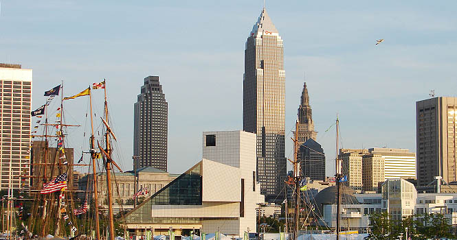 Cleveland's skyline offers visiting tall ships moored along the shore of Lake Erie. Photo courtesy of MCT Campus.