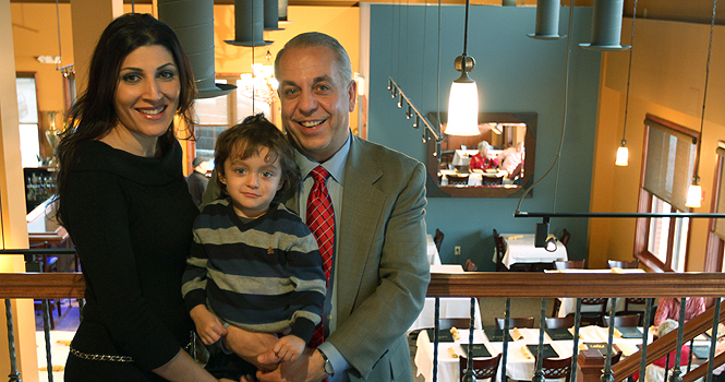 Owner Michael Awad, his wife Nicole Awad, and their son Ibrahim Awad on the second floor of Laziza, Feb. 14. Photo by Chelsae Ketchum.