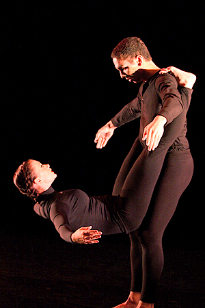 Seniors Jason Watkins and Marissa Davis at the B.F.A. Senior Dance Concert on March 1. "Sifting" was choreographed by Diane Skerbee. Photo by Casey Lawver.