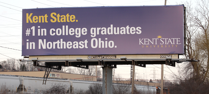 A billboard for Kent State stands next to Interstate 76 on the east side of Akron on March 7. Photo by Brian Smith.