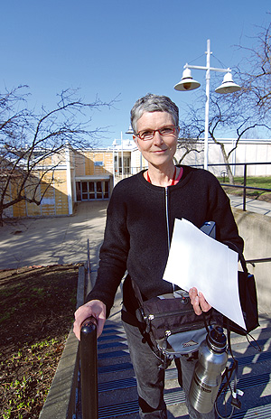 Textile-arts professor Janice Lessman-Moss said she's delighted that the art building is receiving some attention during the Board of Trustees meeting on March 14. Lessman-Moss said she uses a computer lab in the art building for one of her classes. Photo by Matt Hafley.