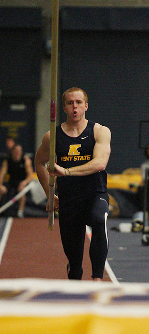 Mike Schober, senior Sports Administration major, competes in the Men's Pole Vault at the Doug Raymond Invitational at the Field House on Jan. 15, 2011. File photo.