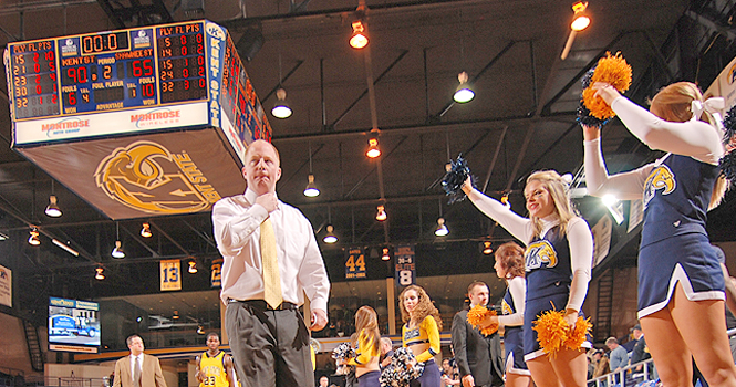 Head coach Rob Senderhoff walks off the court in the MAC center on Jan. 2 after Kent's 90 to 65 win over Shawnee State. Photo by Matt Hafley.