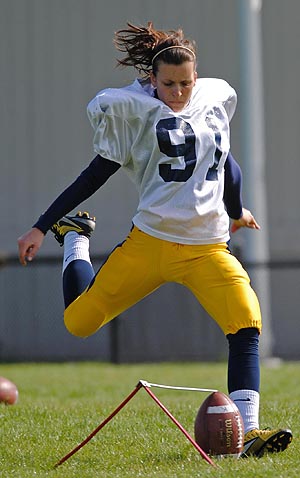 Senior kicker April Goss practiced kicking for the Golden Flashes on Tuesday, April 17, 2012.