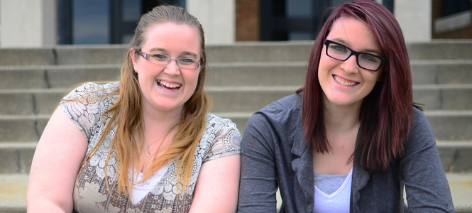 Mariah Gibbins senior advertising major alongside sister Megan Gibbins, freshman pre-nursing major, who currently is undergoing treatment for melanoma. Megan recieves constant support from her family. Photo by Jacob Byk.