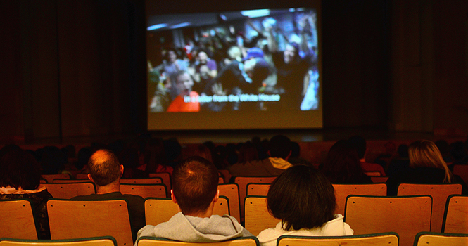 Students came to Cartwright Hall on Wednesday night to watch the Kony 2012 video, on behalf of Invisible Children. Photo by Jacob Byk.