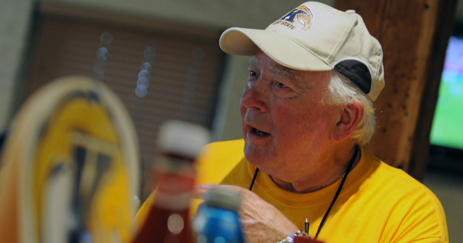 Marion Brenneman was the designated hitter for the Golden Flashes in 1954. Brenny, as many people call him, came to Omaha to support his old baseball team in the College World Series. . Photo by Philip Botta.