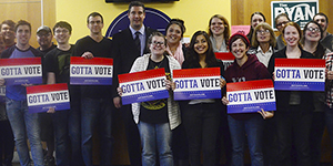 Congressman Tim Ryan came to the Nest in the second floor of the Student Center to talk with students about education and the importance of voting on Sept. 18. "Who we vote for matters," Ryan said. Photo by Nancy Urchak.