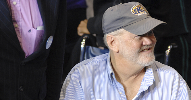 Kent State alumnus Dean Khaler, who was shot on May 4th, 1970, was in attendance at Wednesday's campaign rally at Kent State. Photo by Laura Fong.