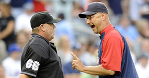 Boston Red Sox manager Terry Francona, right, argues with home plate umpire Jim Joyce at Yankee Stadium in the Bronx, New York, Saturday, August 8, 2009. The Cleveland Indians recently announced that Francona is a candidate for the team's manager position. Photo by David Pokress /Newsday/MCT.