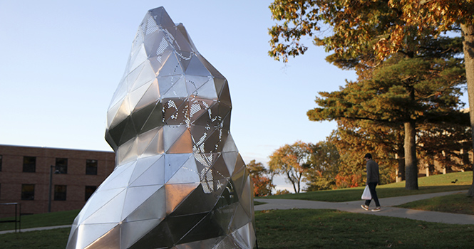 "Embrace," the new sculpture behind Lake Hall and winning design in the 2012 MATr Project. Photo by Shane Flanigan.