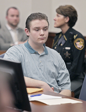 Brogan Rafferty looks on in the courtroom of Judge Lynn S. Callahan in the Summit County Courthouse onTuesday, October 30, 2012, in Akron, Ohio, after a jury reached a guilty verdict on all accounts in the Craigslistmurder trial. Photo by Phil Masturzo/Akron Beacon Journal/Pool/MCT.