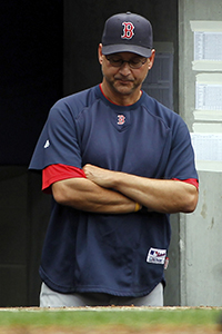 Boston Red Sox manager Terry Francona tries to watch the game with the New York Yankees batting in the fifth inning at Yankee Stadium in the Bronx. New York, Sunday, September 25, 2011. The Yankees defeated the Red Sox, 6-2, in the first game of a doubleheader. Photo courtesy of MCT Campus.