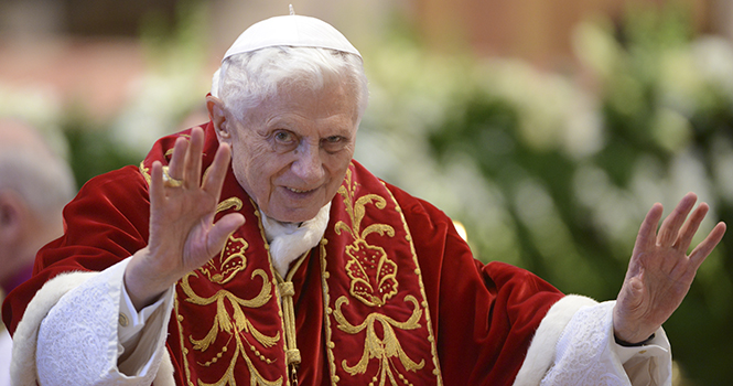 Pope Benedict XVI attends a ceremony to mark the 900th birthday of the Knights of Malta, one of the most peculiar organizations in the world at St. Peter's Basilica at the Vatican on February 9, 2013. Pope Benedict XVI announced during a mass Monday, February 11, 2013, that he plans to step down on February 28. Photo by Eric Vandeville/Abaca Press/MCT.