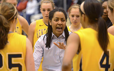 Head coach Danielle O'Banion leads the Flashes during their game against Miami of Ohio on Jan. 27. The women will face the Ohio Bobcats Feb. 20 in the MAC Center. Photo by Jenna Watson .