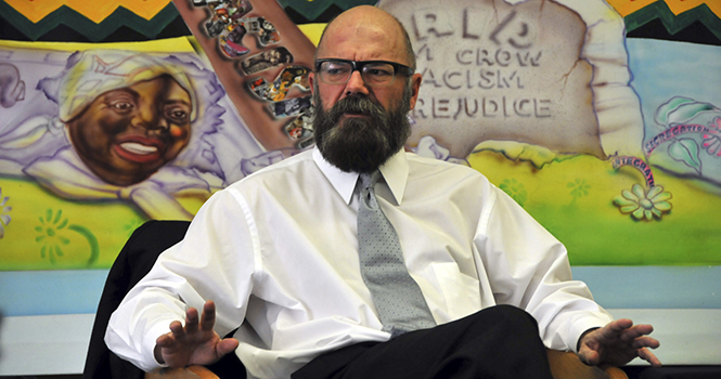 Conservative LGBT activist and author Andrew Sullivan speaks to a small group in the Multicultural room in the Student Center about same-sex marriage and where he thinks the United States is headed in terms of equality for minorities, on Tuesday February 12, 2013. Photo by Jessica Denton.