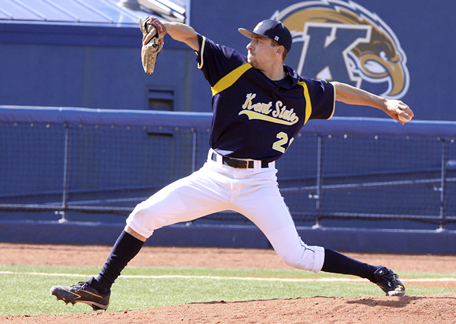 Kent pitcher Michael Clark throws against Niagara during the home game at Mural Field on April 24, 2012. The Flashes won against the Purple Eagles, 8-4. Photo by Brian Smith.