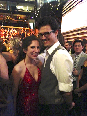 Angela Pino and her date enjoy the Grammys.