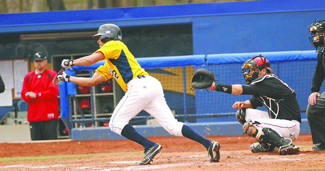 Sophomore infielder Derek Toadvine bunts against Northern Illinois on March 25, 2012 at Schoonover Baseball Stadium. Photo by Grace Jelinek.