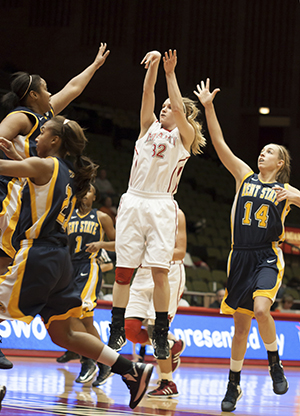 Kent State tries to defend the ball during their game at Miami on Thursday, Feb. 28. The Flashes lost with a final score of 73-39. Photo by Ryan Holtz of the Miami Student.