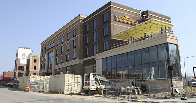 Kent State University Hotel &amp; Conference Center on the corner of Erie &amp; Depeyster nears completion. Photo by Shane Flanigan.Contact Whitney Gibson at wgibson4@kent.edu.TV2 Video: Interview with Dan Smith

//

