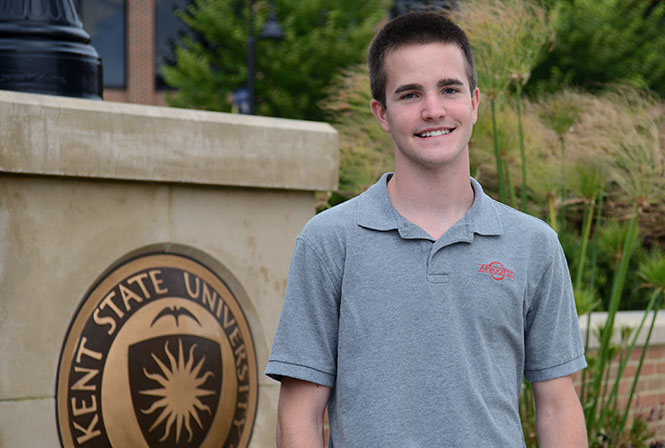 Senior entrepreneurship major Mike Duniec started his own company, "AProofed, Inc.", using Kent State's startup accelerator, FlashStarts. AProofed Inc's goal is to connect students and writers with editors. Photo by Melanie Nesteruk.