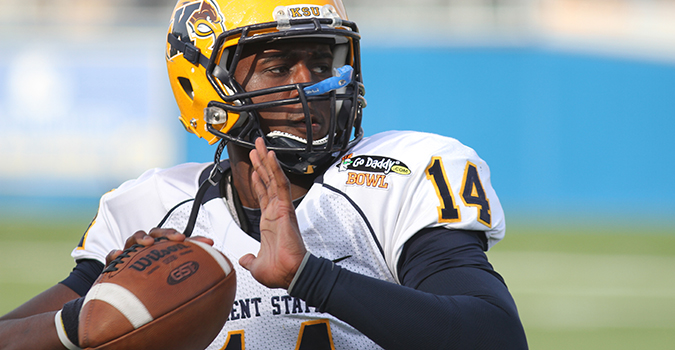 Junior quarterback Brett Maxie warms up before the start of the annual Spring Game at Dix Stadium on Saturday, April 27, 2013. The Blue overwhelmed the Gold, defeating them 31-0. Photo by SHANE FLANIGAN