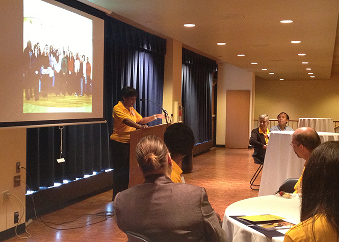 Alfreda Brown, vice president of the Division of Diversity, Equity and Inclusion, presents her expectations of the diversity plan. Photo by Carley Hull.