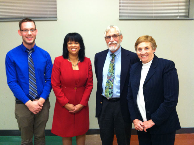 From left to right: Aaron Hanlin, coordinator of admissions at the honors college; Dr. Angela Neal-Barnett, faculty advisor for Alpha Lambda Delta; Donald Palmer, interim dean at the honors college and Glenda Earwood, executive director of National Alpha Lambda Delta.