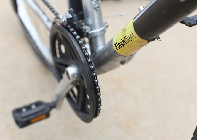 A Flashfleet bicycle sits outside the Student Recreation Center on Aug. 28, 2013. Photo by Brian Smith.