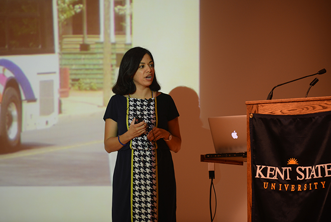 Daisy Hernandez speaks about her experiences of being a latina feminist on Wednesday, Oct. 2, 2013 in the KIVA. The event was sponsered by the Spanish and Latina Association and Wick Poetry Center. Photo by Leah Klafczynski.