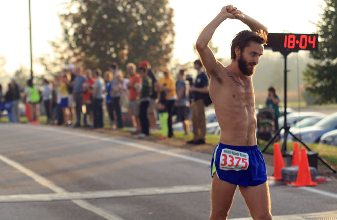 Aaron Schultz, a participant of the Bowman Cup 5k, placed fourth place this morning in the annual race on October 5th, 2013. Photo by Emily Lambilotte.