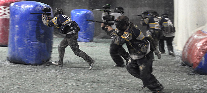 Participants charge against the opponents on Feb. 25, 2013, during Kent State's regional championships in Laotto, Indiana. Photo by Jacob Byk.