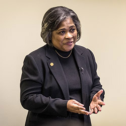 Barbara Broome, a candidate for the dean of the College of Nursing, speaks on Tuesday Sept. 17, 2013. Broome received her masters at Kent and taught previously at the university. Photo by Tim Si.