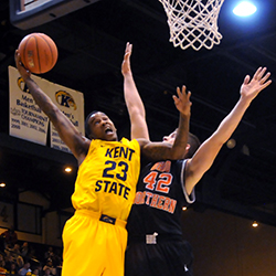 Junior guard Derek Jackson makes a shot at the game against Ohio Northern on Friday, Nov. 8, 2013. The Flashes won 84-48. Photo by Rachael Le Goubin.