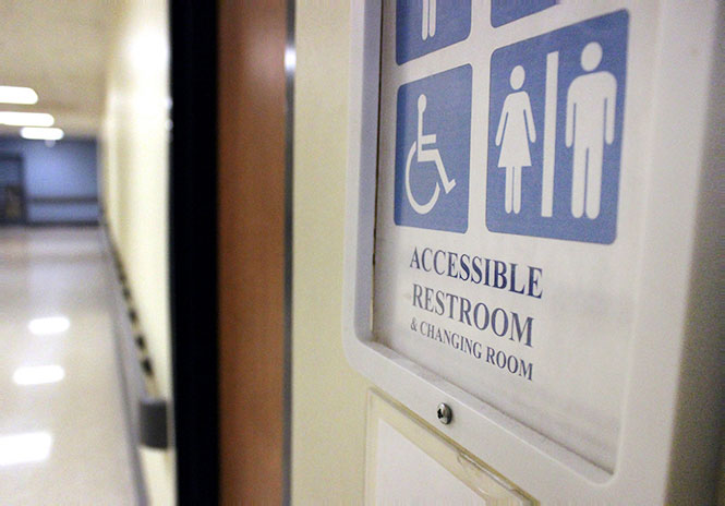 The Student Center has several gender-neutral restrooms, seen here on the third floor. The university will soon add more questions about gender to its on-campus housing application to accommodate students' needs.