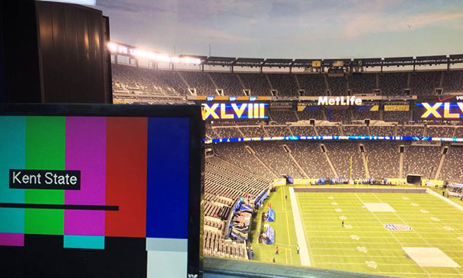 Kent StateTeleProductions student workers Chris Nyman and Mike Donelan travelled to Met Life Stadium to cover Photo Super Bowl XLVIII for Fox Mexico Sunday, Feb. 2, 2014.