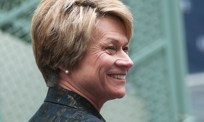 Dr. Beverly Warren smiles after being announced as Kent State University's 12th president Wednesday, Jan. 8, 2014, to take effect in July. Warren will leave her position as Provost at Virginia Commonwealth University to replace outgoing President Lester Lefton.