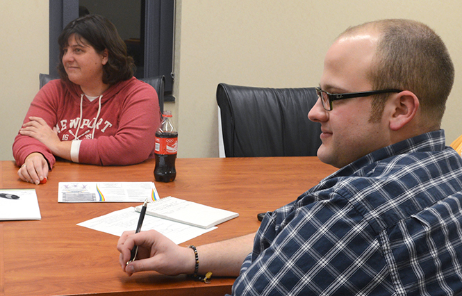 Jennifer Andres and Anthony DelSignore, founders of a new LGBTQ group on campus, discuss the obstacles of living a LGBTQ lifestyle, Wednesday Feb. 19, 2014 in the student center. The group meets in room 321 every Wednesday from 6:00-7:30 PM.