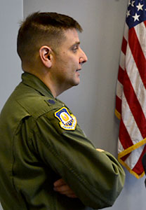 Kent State reserve officers' training corps' newest commander, Lt. Col. Daniel Finkelstein, teaches an Air Force ROTC class, Thursday, Jan. 30, 2014, in Terrace Hall.