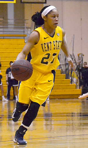 Junior guard Mikell Chinn leads an attack against the Toledo Rockets, Sunday, Feb. 9, 2014, in the M.A.C.C. The women's basketball team fell to their MAC rivals, 55-83.