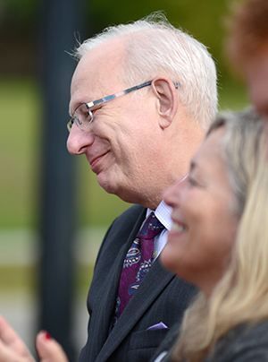 President Lester Lefton, after an announcement that the Esplanade would be dedicated to him.