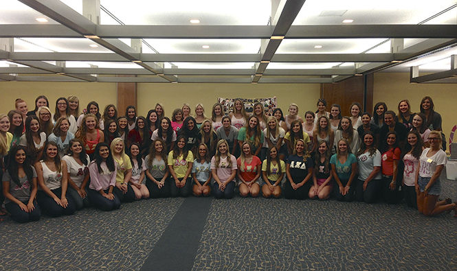 Members from Kent State's sororities participate in Sorority Information Night Thursday, Sept 3, 2014.