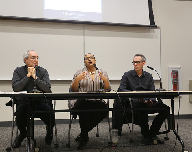 Associate Lecturer Traci Williams speaks at the Diversity Redefined event in the First Energy Room, October 22, 2014.